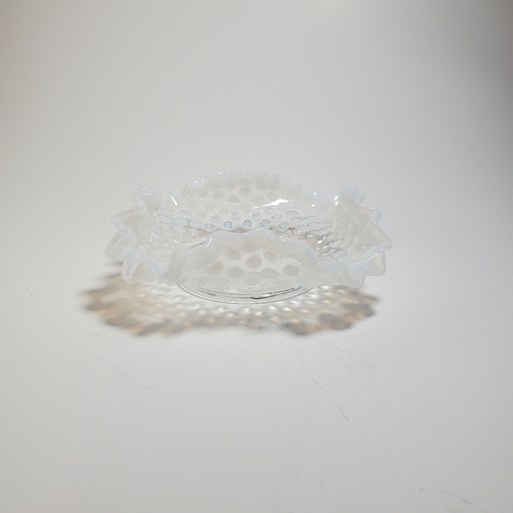 FENTON Art Glass with French Opalescent Ruffle Edge Hobnail Pattern Dish EUC - Picture 8 of 8